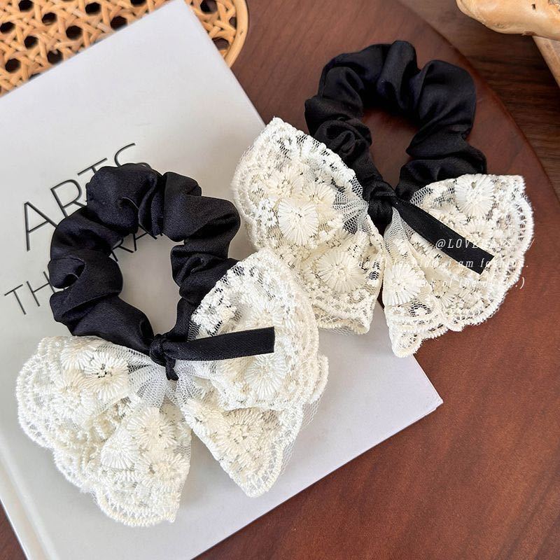 Wholesale Sweet Bow Thousand Gold Hair Ring Lace Double Gentle Rubber Tendon Fashion Embroidered Vintage Hair Rope Elegant